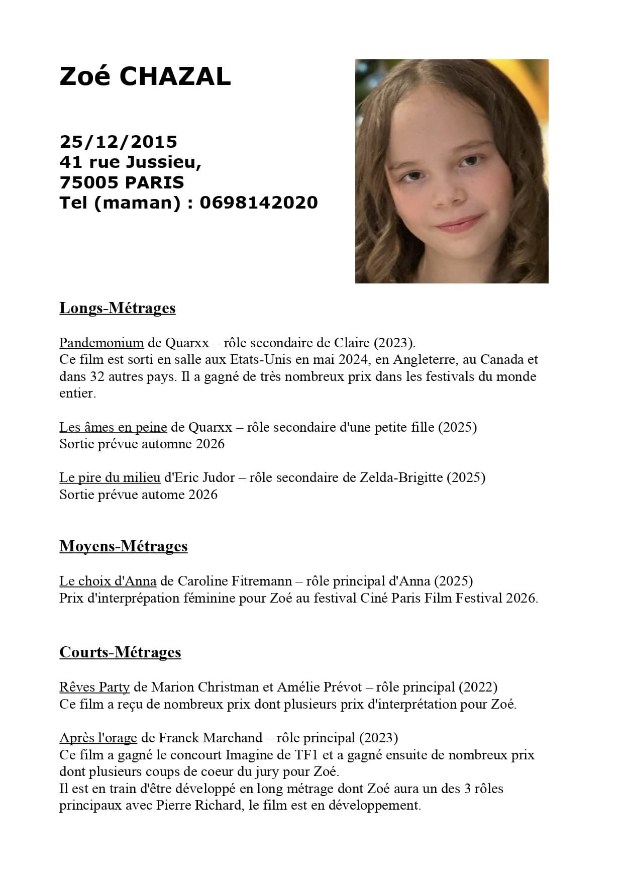 CV de Zoé Chazal - page 1